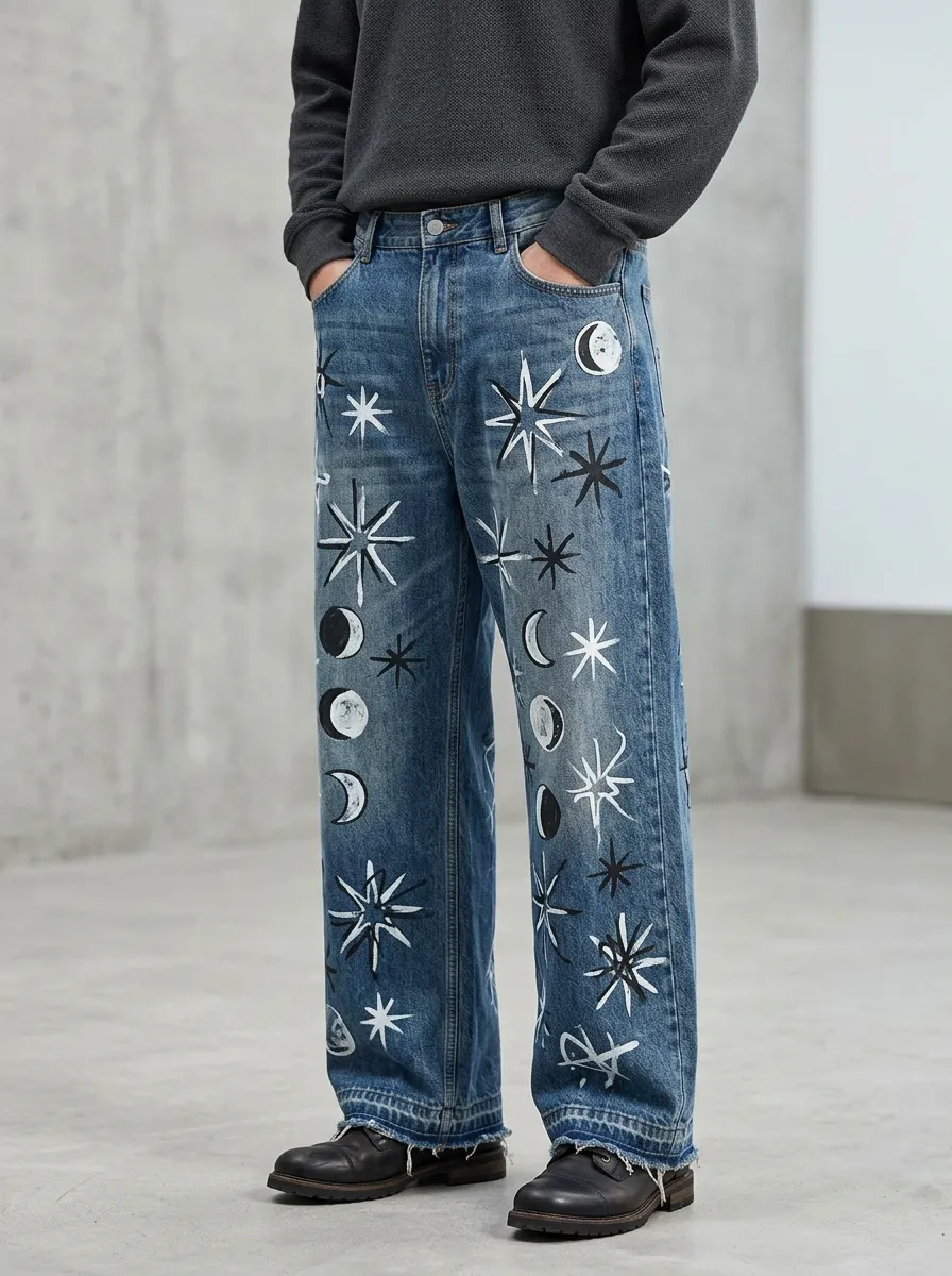 Men's Celestial Star Wide Leg Jeans