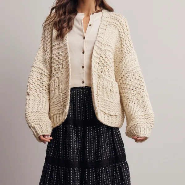 Open Front Chunky Knit Ribbed Cardigan