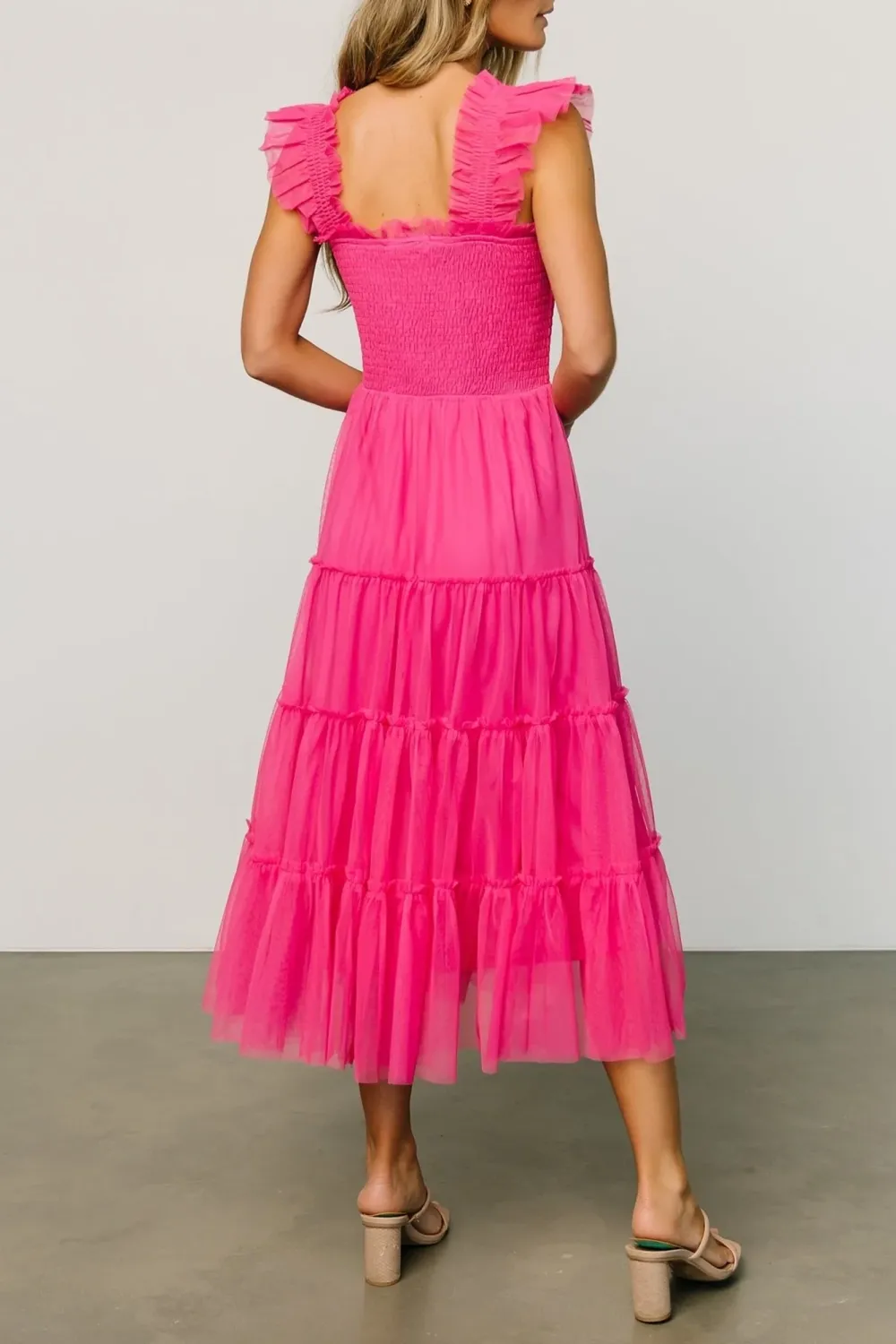 Versatile Fluttering Sleeves Sheer Dress