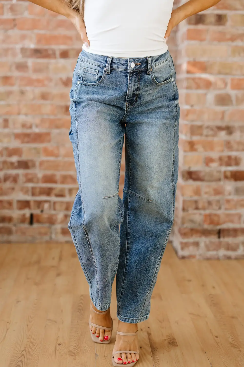 Seam Detail Washed Denim Jeans