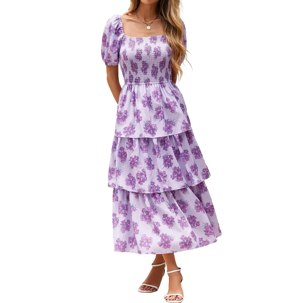 Women's Square Neck Smocked Dress