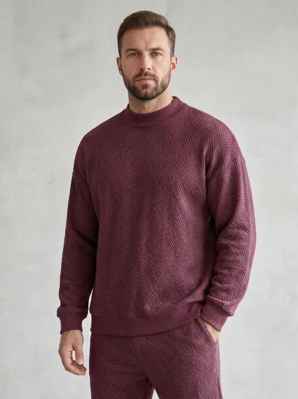 Herringbone-Texture Tracksuit Textured-Knit Men's Knit Sweater Tracksuit Set