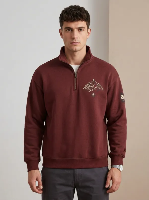 Men's Ridge Hiking Mountain Compass Graphic Quarter-Zip-Neck Sweatshirt