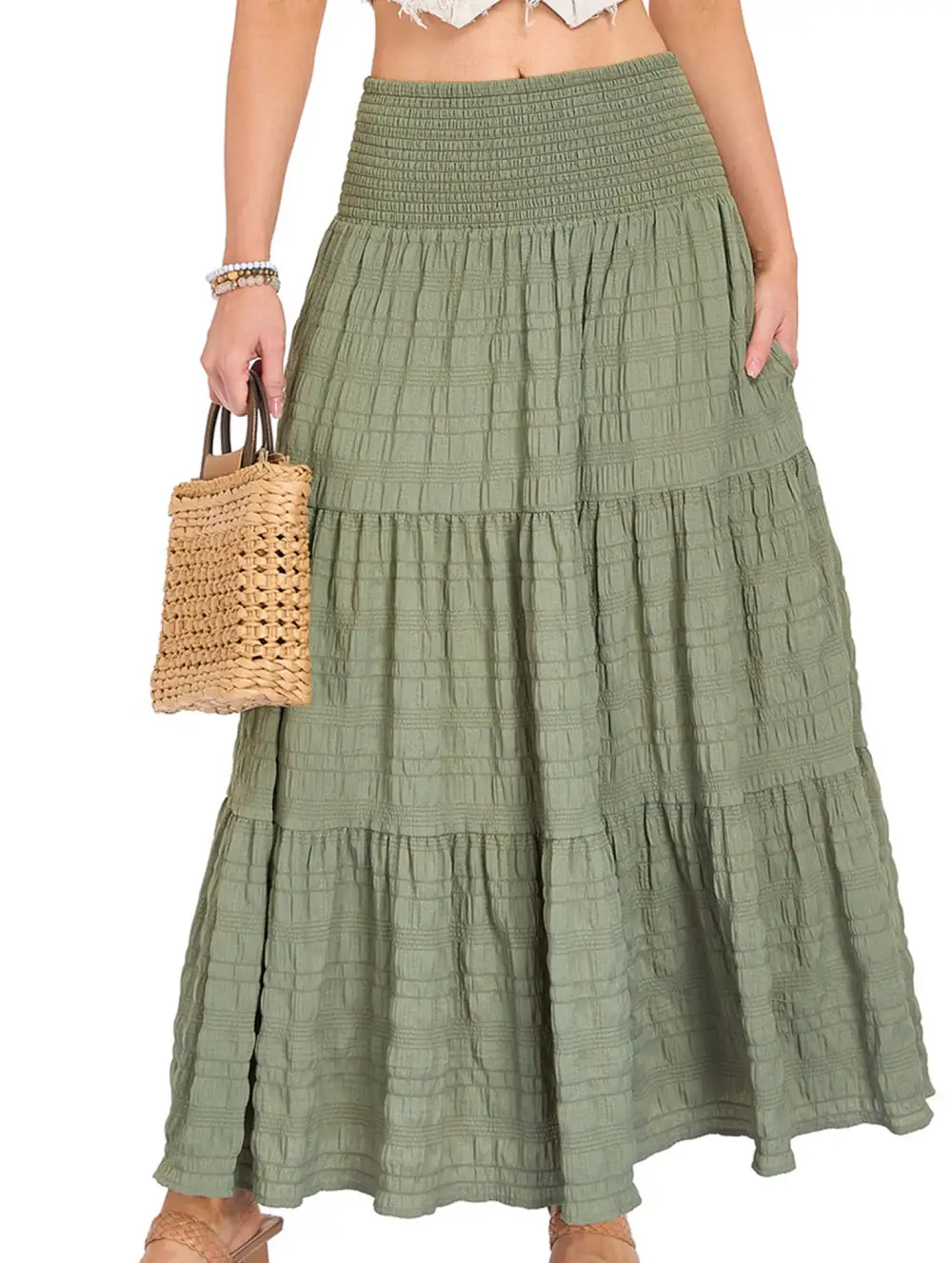 Elastic Waist Pocket Maxi Skirt