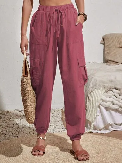 Drawstring Pocketed Cargo-Detail Jogger Pants