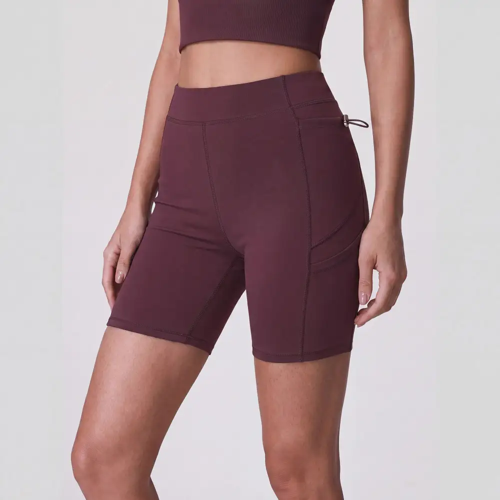 High-Waist Ribbed Side-Pocket Stretch Biker Shorts