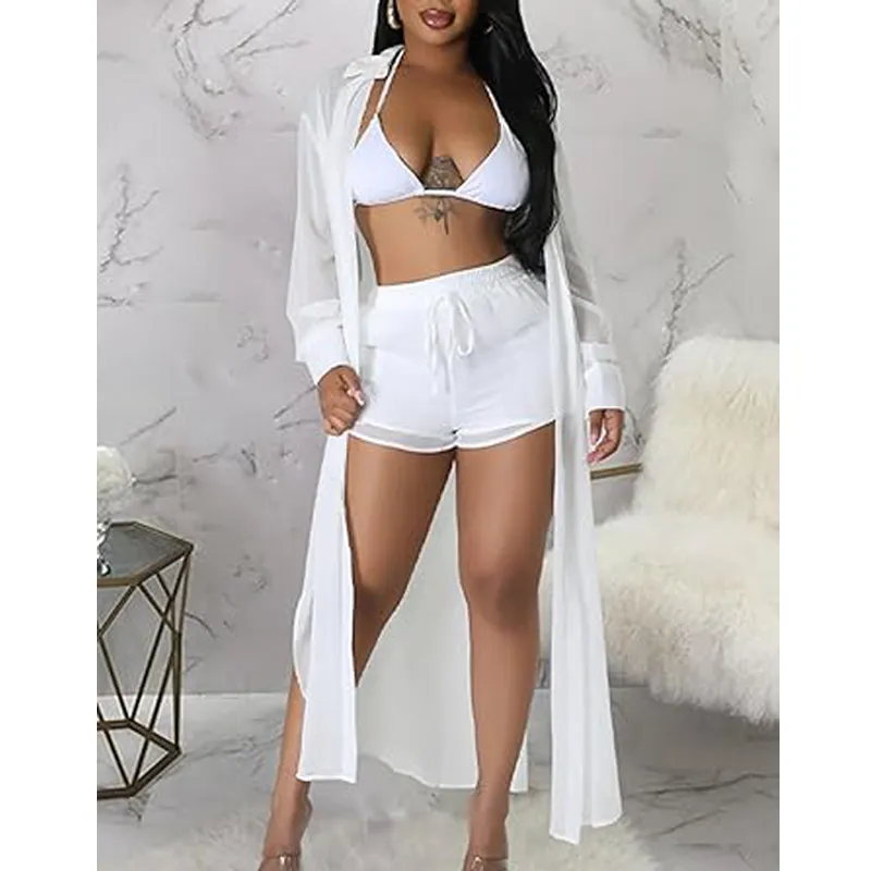 Women's Solid Color Button Front Shirt & Shorts Two-Piece Set