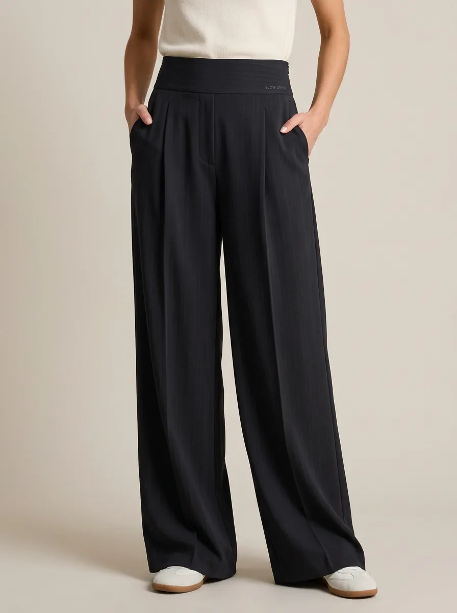 Relaxed Wide-Leg Pinstripe Printed Women's Wide-Leg Pants