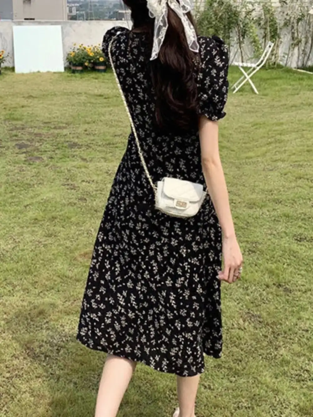 Floral Printed Puff Sleeve Midi Dress