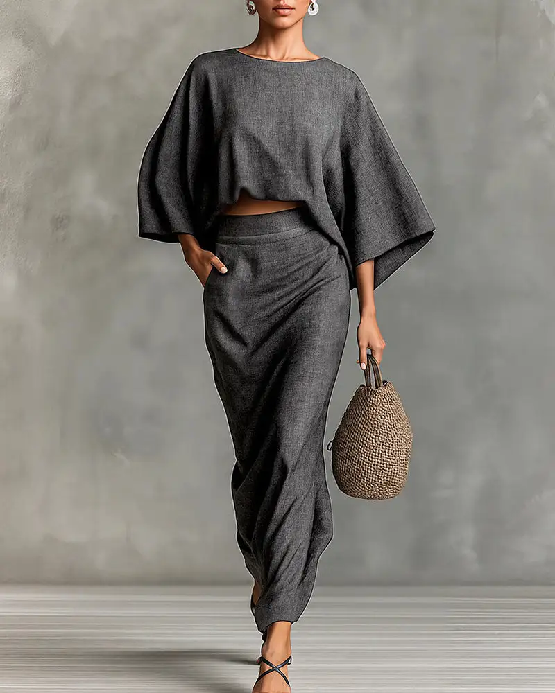Effortless Elegance Two-Piece Draped Maxi Skirt Set