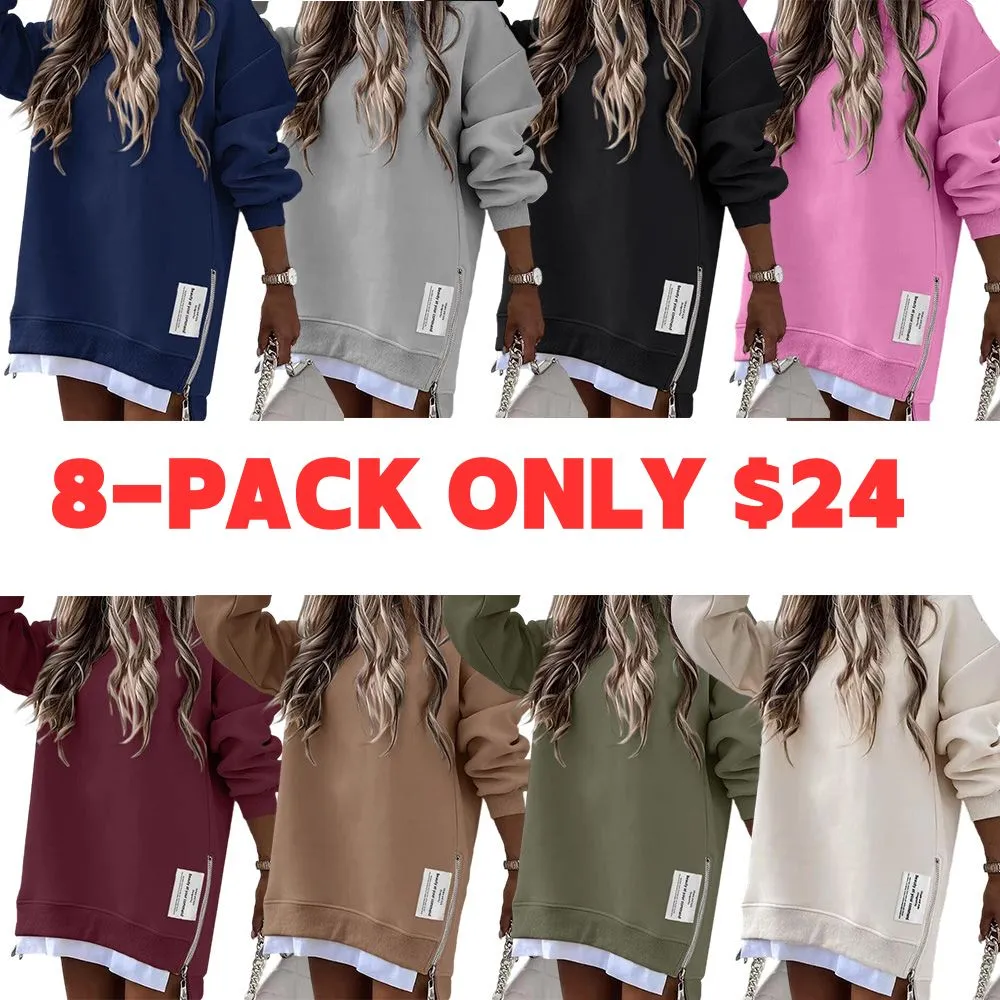 Women's Long Sleeve Pullover Sweatshirt Zipper Slit Casual Dress Drop Shoulder Oversized Outfits