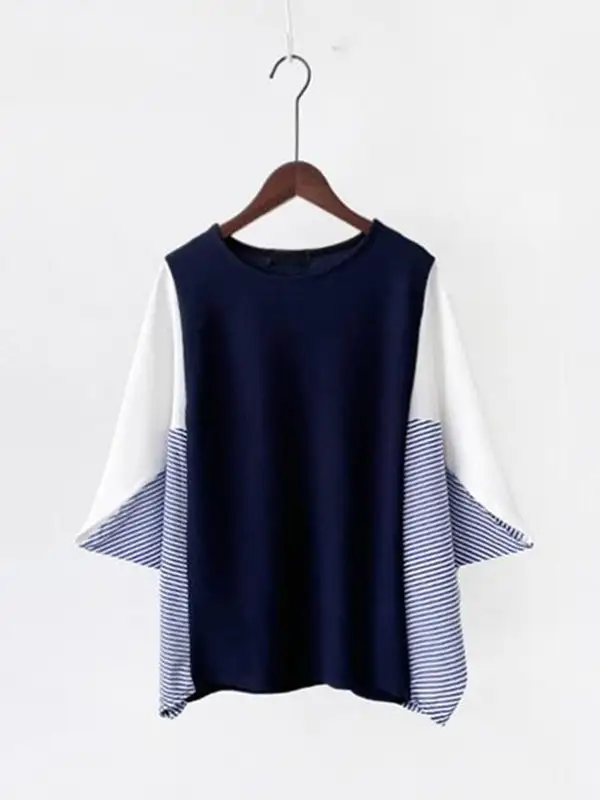Batwing Sleeve Relaxed Contrast Panel Detail Round Neck T-Shirt