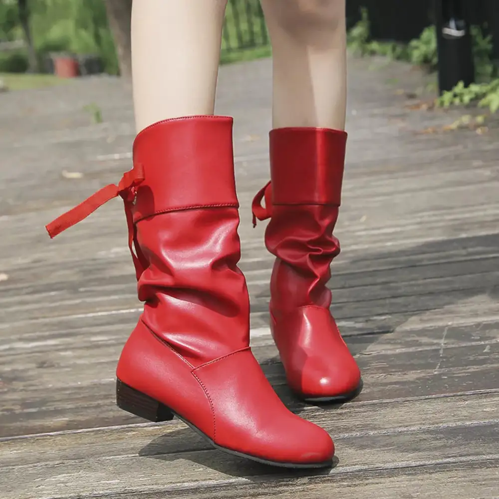 Feminine Round Toe Block Heels Boots
