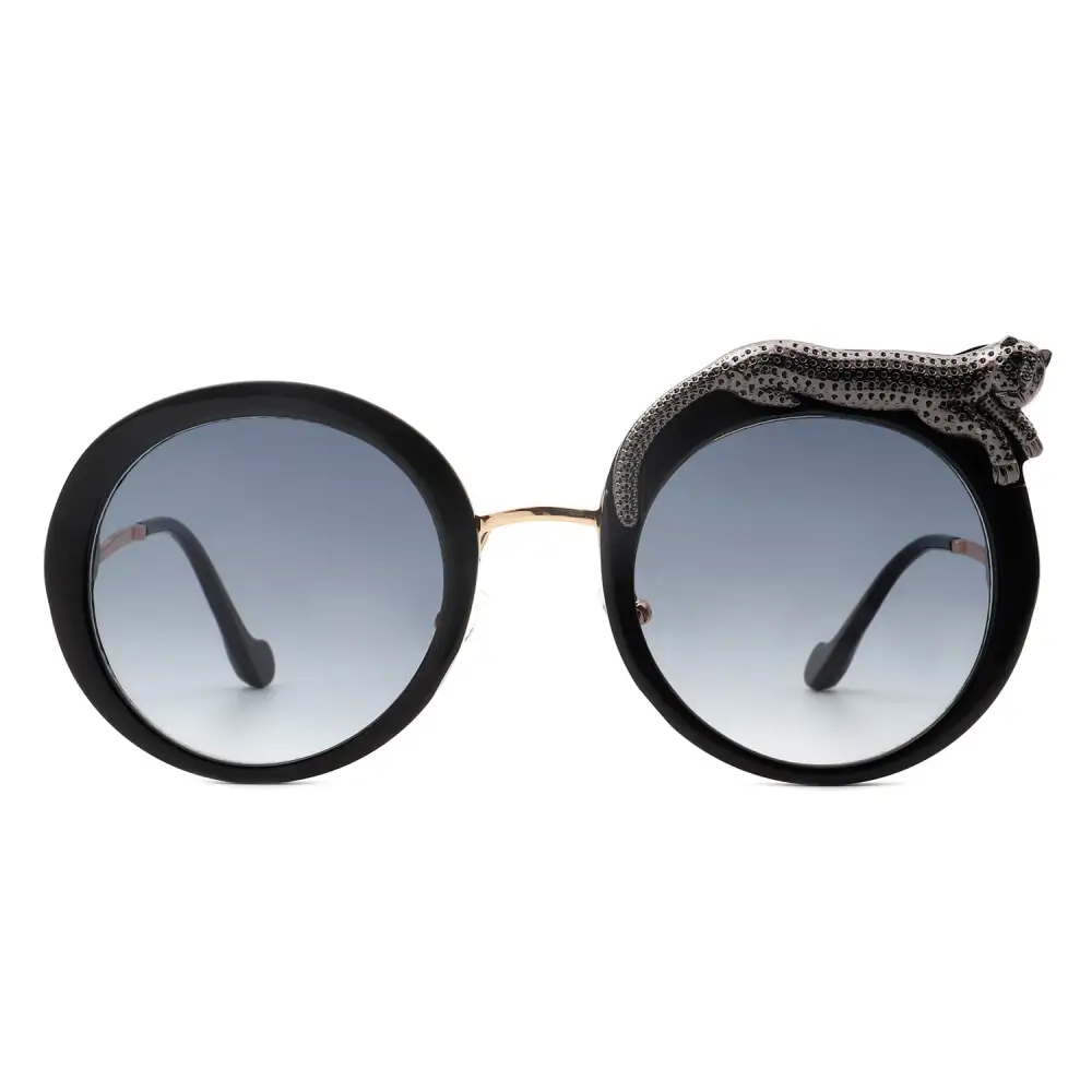 Ribbed Round Frame Sunglasses