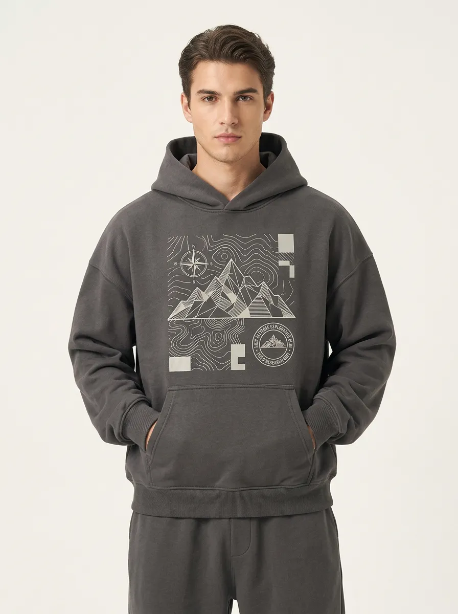 Men's Mountain Compass Topographic Graphic Hoodie