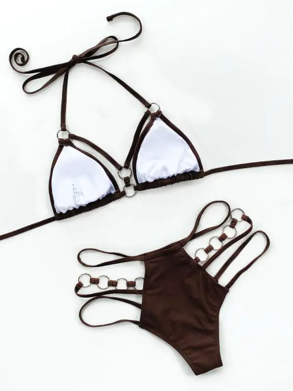 Panel Detail Halter Neck Coordinated Swim Set