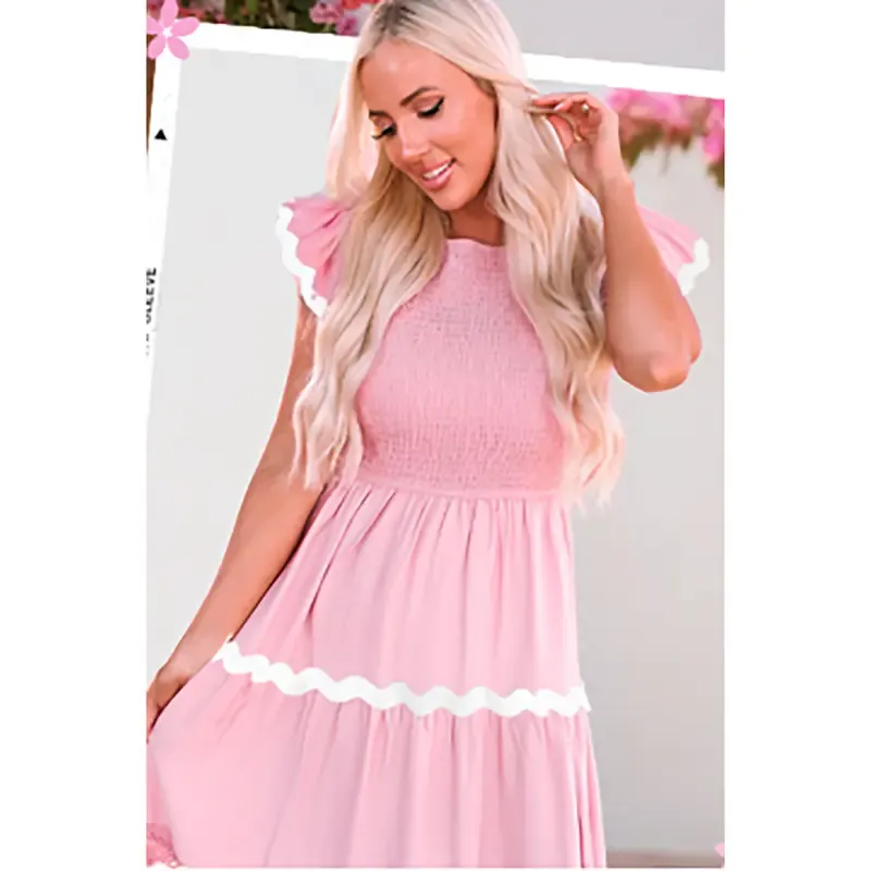 Women's Flowy Short-Sleeved Pleated Midi Dress