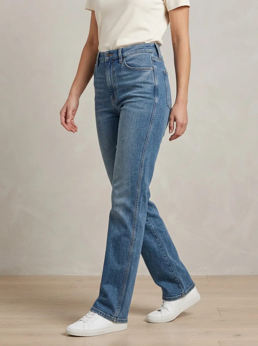 Clean-Line High-Rise Straight-Leg Washed Denim Jeans