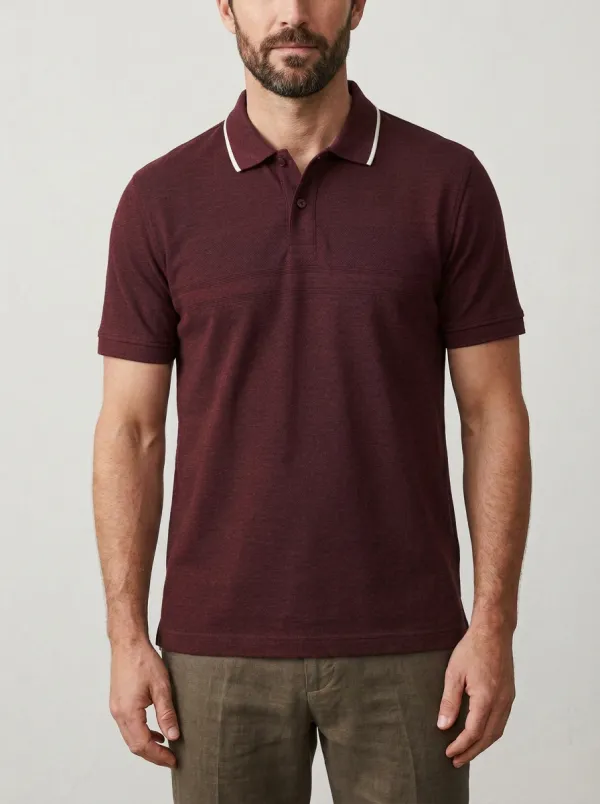 Men's Knit Ribbed Textured Contrast-Collar Polo Shirt