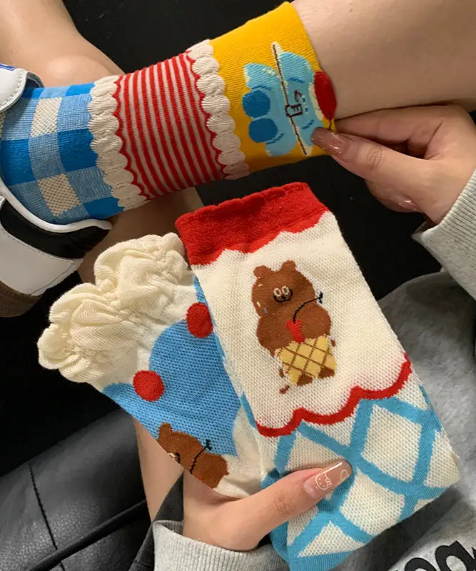 Thin Cute Cartoon Jacquard Socks