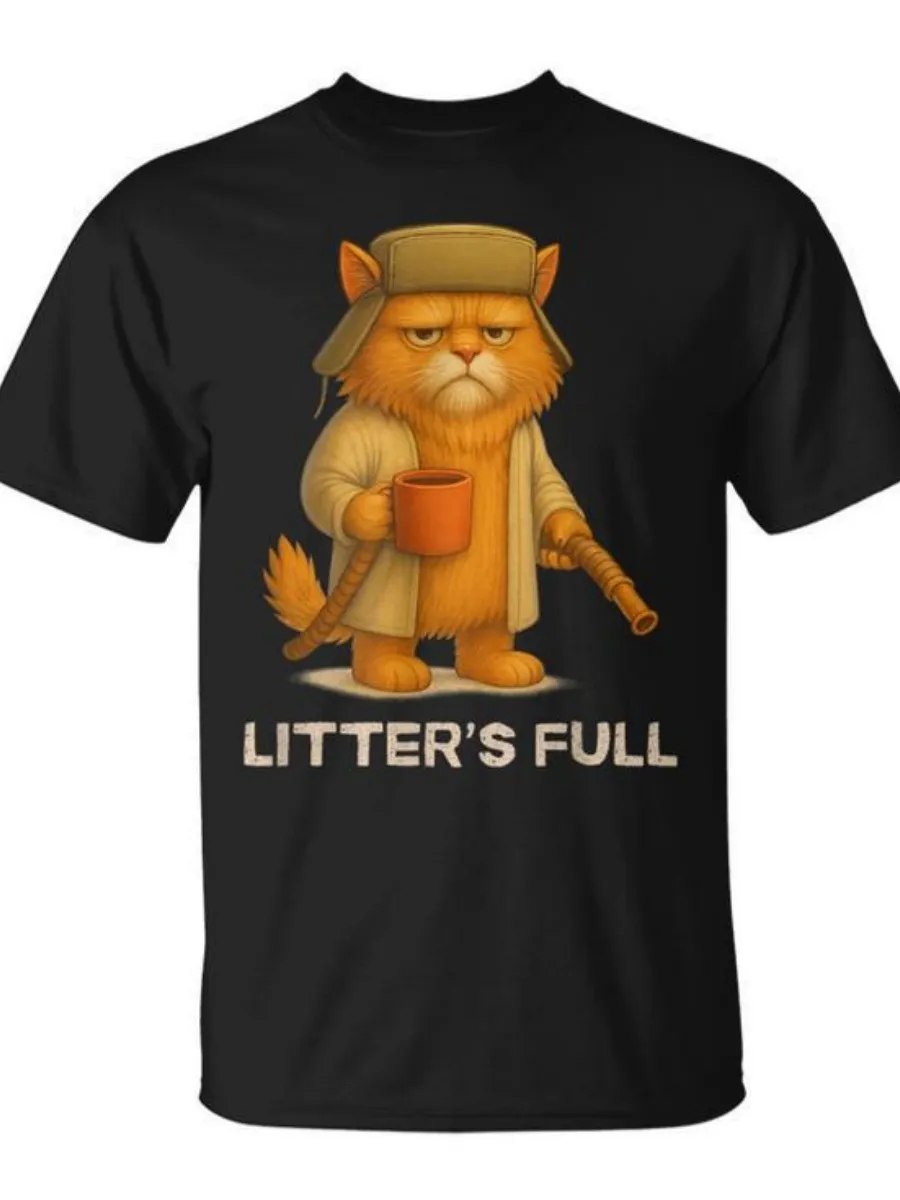 Casual Cat Printed Round Neck T-Shirt