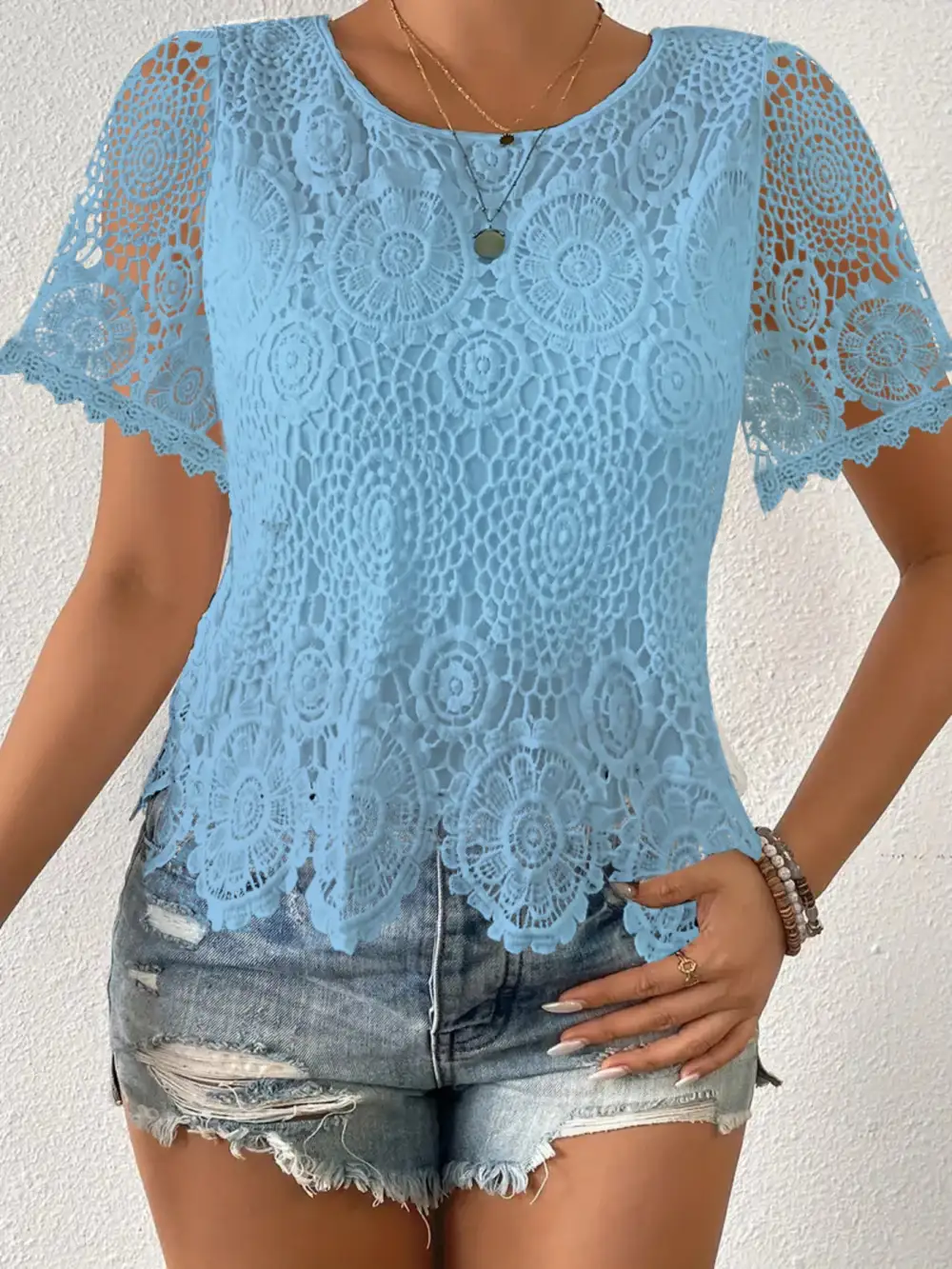 Lace Short Sleeve Blouse