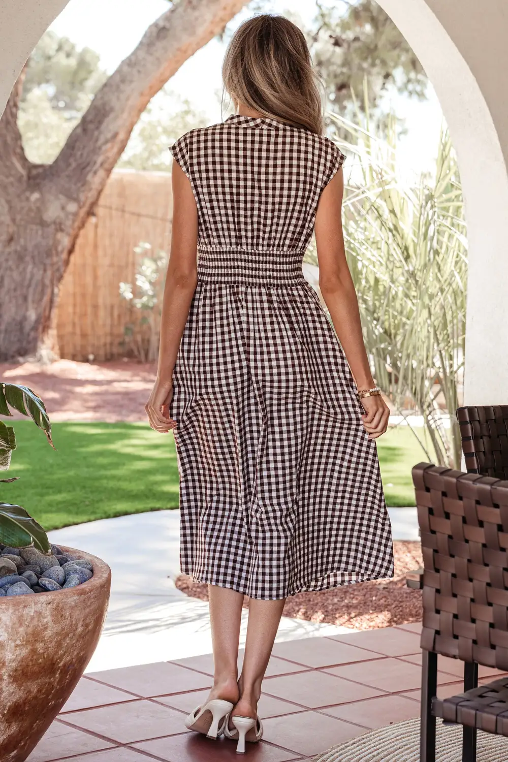 Plaid Printed Zip Front Maxi Dress