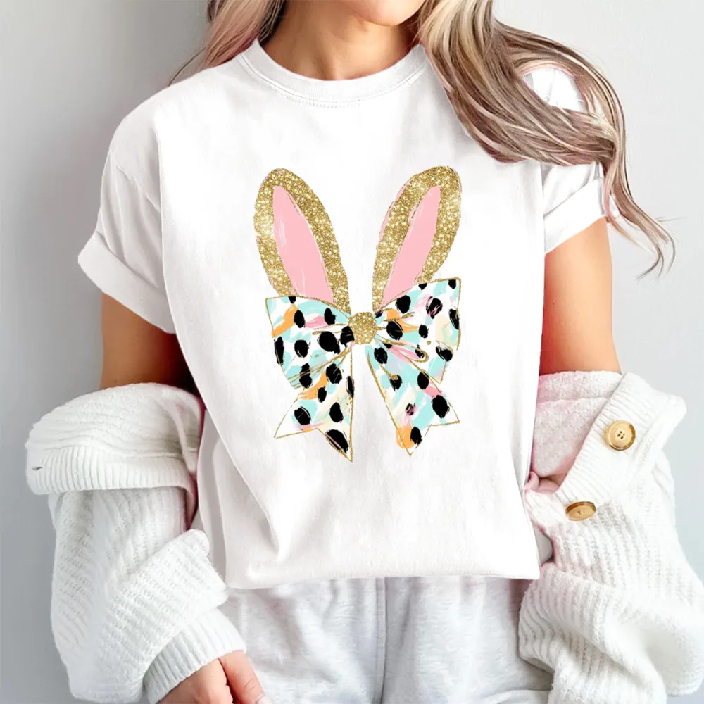 Easter Shiny Leopard Bow Bunny Ears Tee