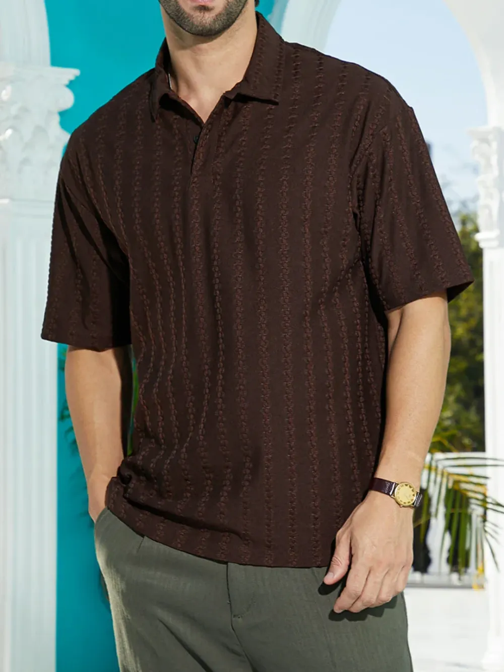 Brown Casual Style Oversized Polo T-Shirt