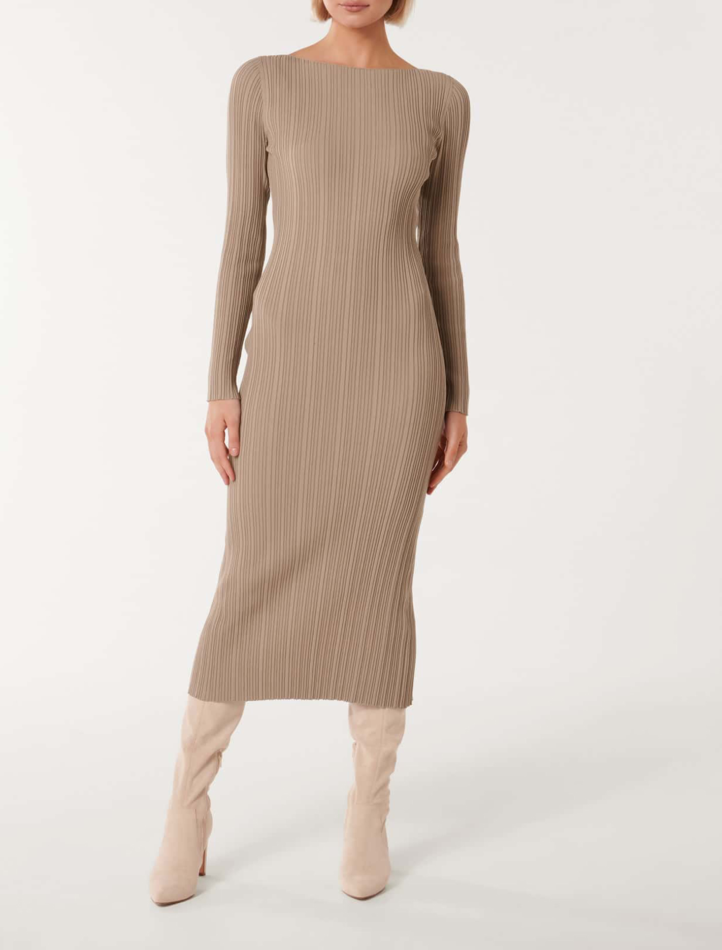 Long-Sleeve Rib Knit Dress
