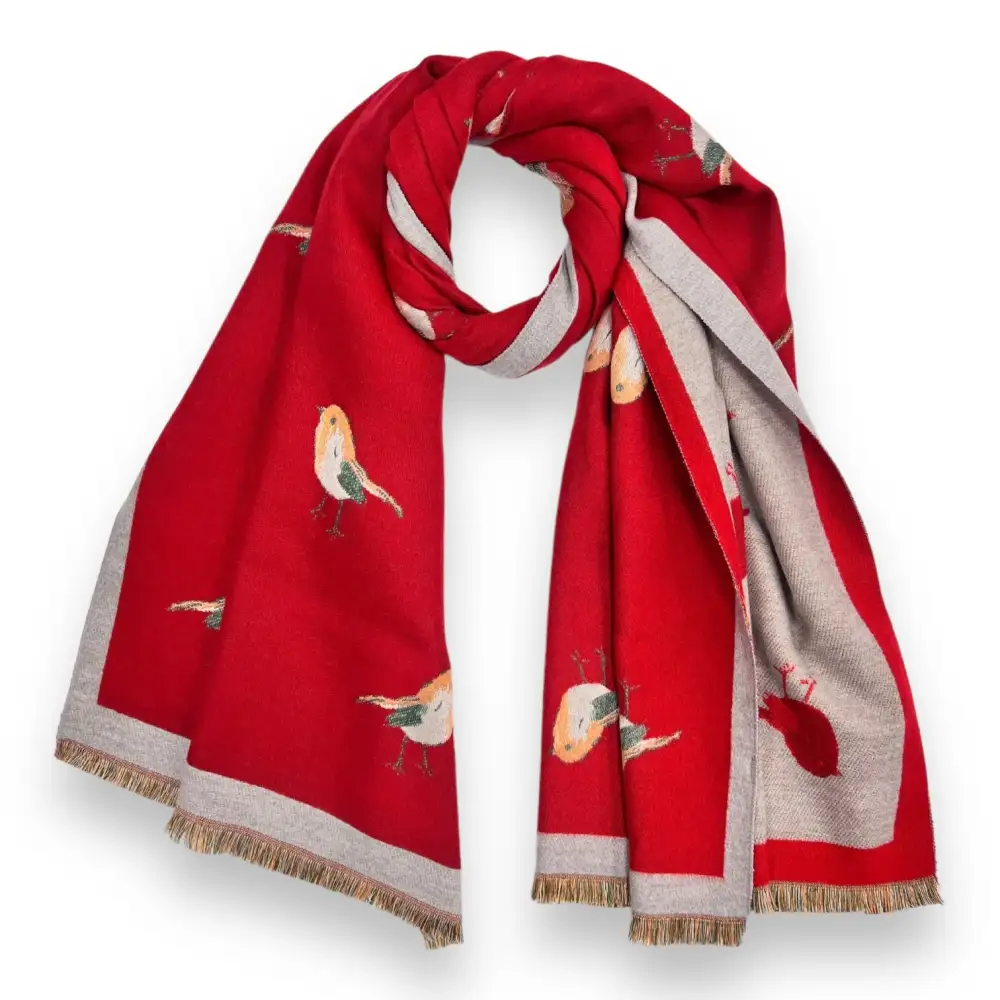Robin Embroidered Reversible Scarf