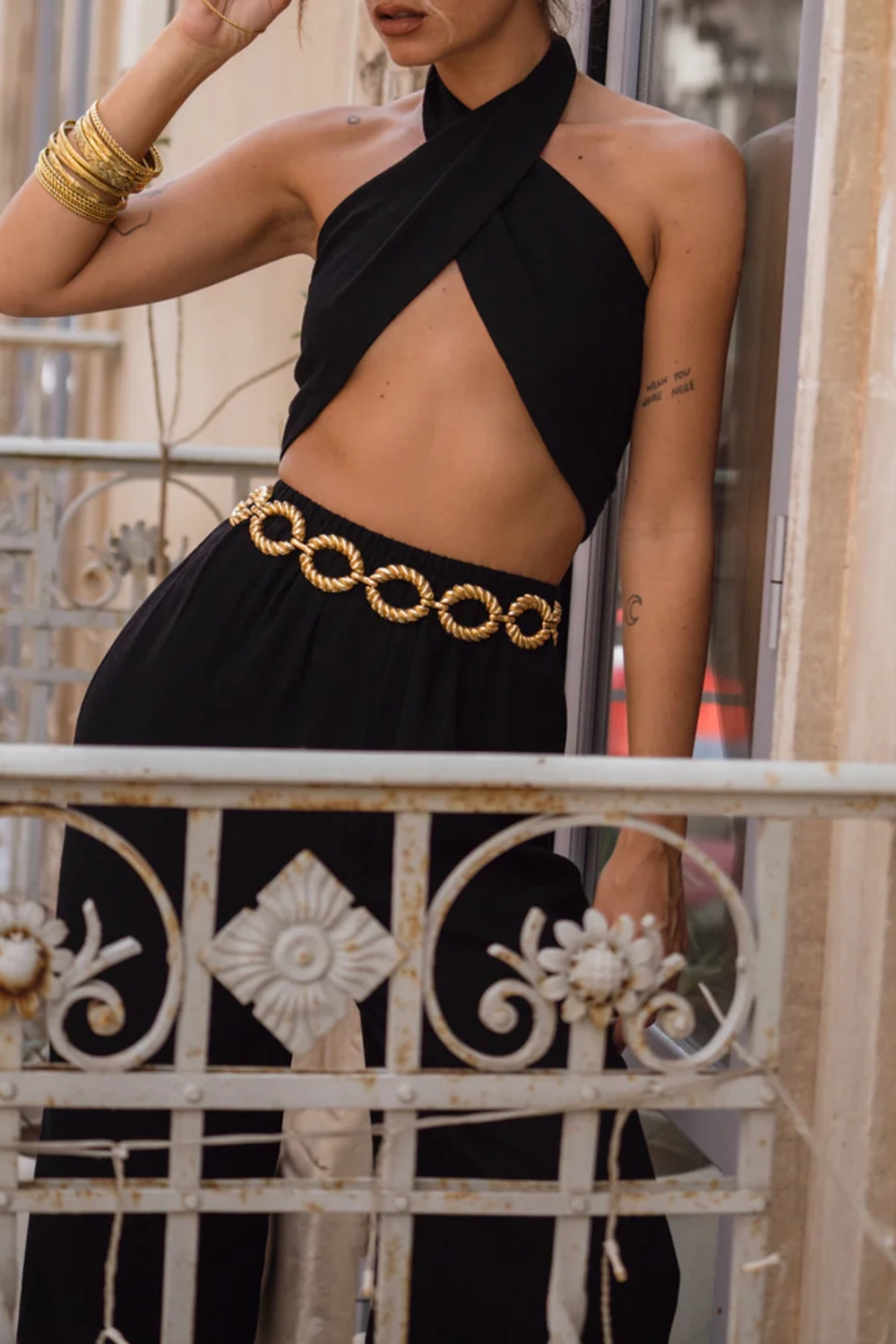 Black Linen Halter Top