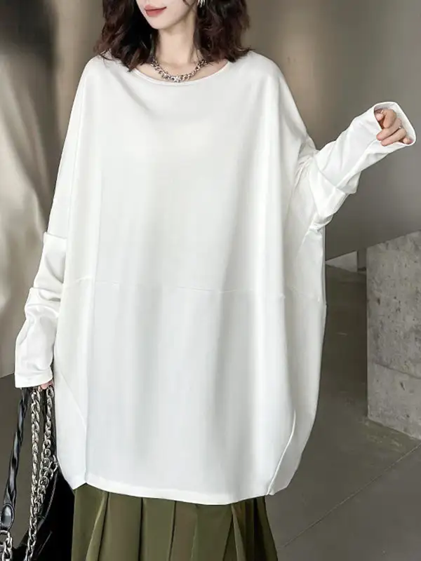 Batwing Sleeve Long Sleeve Round Neck T-Shirt