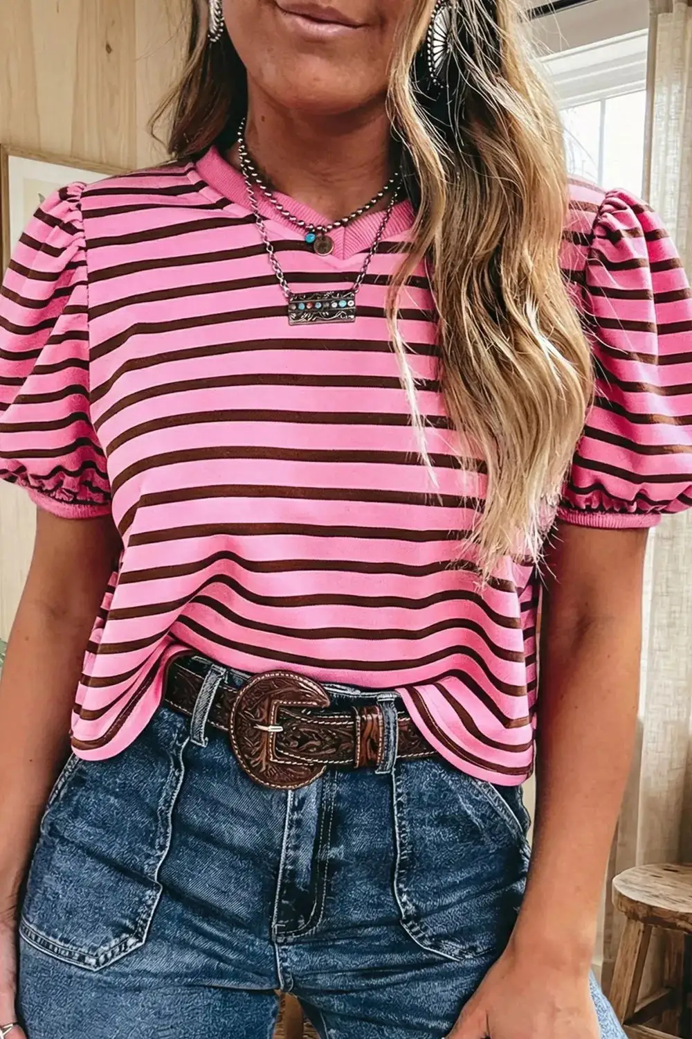 V-Neck Collared Ribbed Top