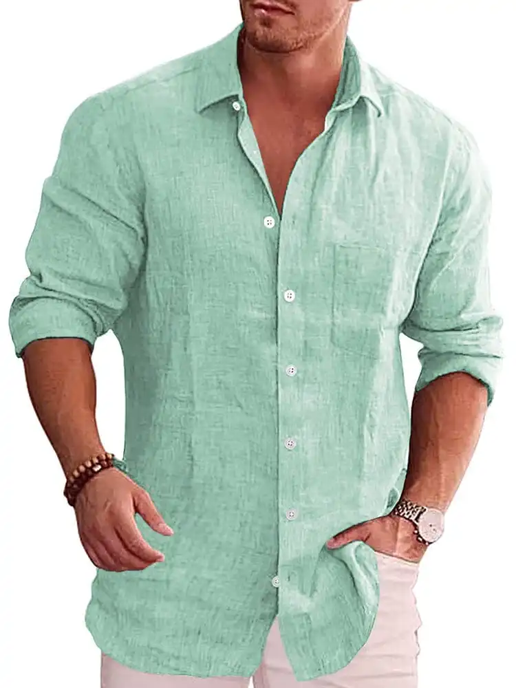Classic Casual Button Down Cotton Linen Shirt