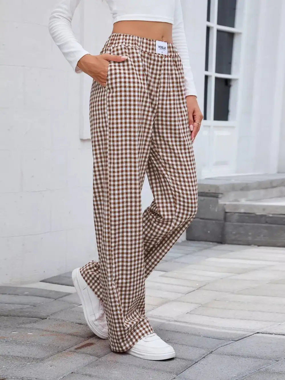 Relaxed Plaid Wide Leg Pants