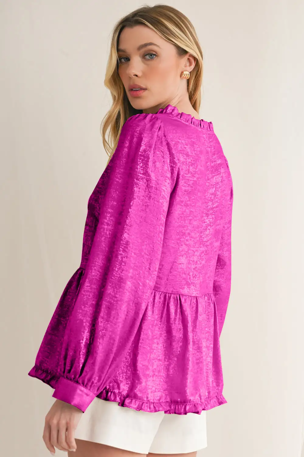 Layered Velvet Frilled Puff Sleeve Blouse