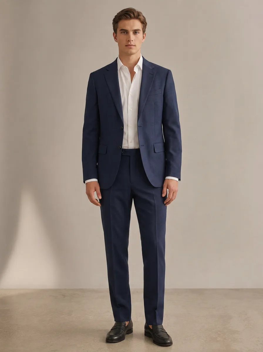 Men's Regular Fit Business Formal Navy Blue Solid Tailored Suit