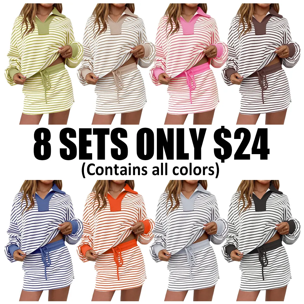 Striped Two-Piece Casual Sweatshirt And Skirt Set
