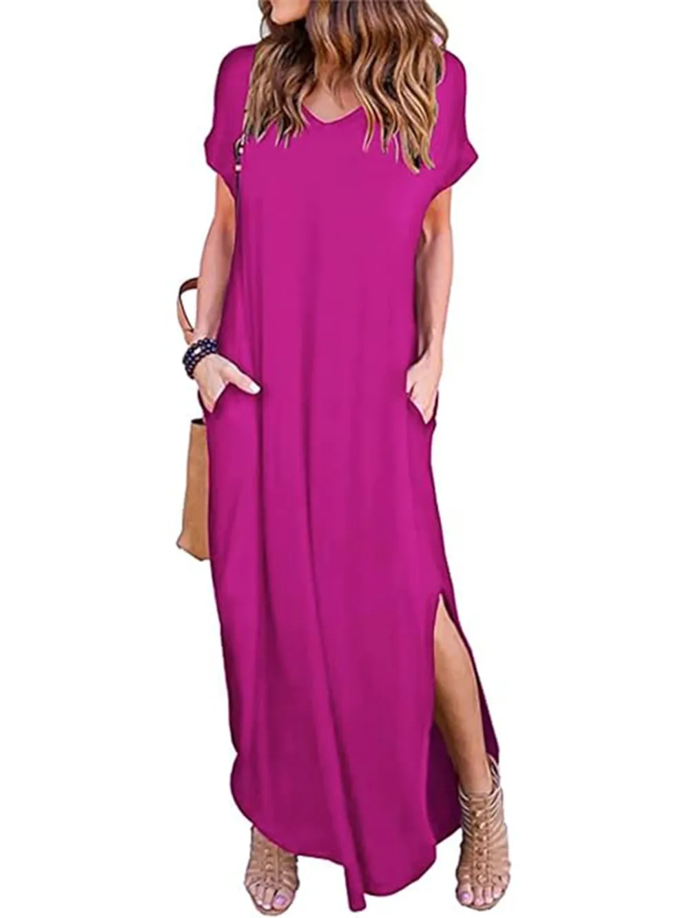 Women'S Solid Color Batwing Sleeve Lounge Dress, Casual Elegant Comfy Short Sleeve Baggy Nightdress For Daily Wear, Ladies Sleepwear For All Seasons, Womenswear, Night Gown Women