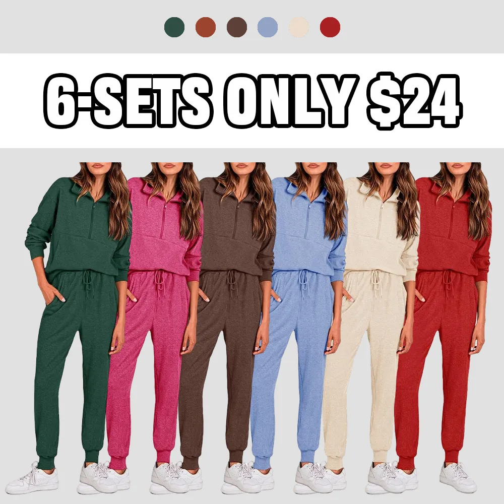Women'S 2-Piece Sweatpants Set Long Sleeve Half Zip Pullover Sweatshirt & Joggers Pants Comfy Outfits Soft Tracksuit For Yoga Gym Activewear With Front Pocket & Elastic Waistband - Sweatsuit Loose