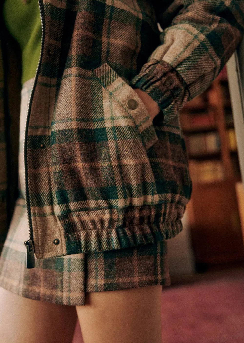 Checks Checked Wool Bomber Coat