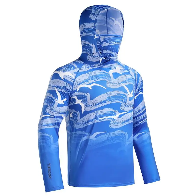 Men UPF 50+ UV Sun Hoodie Shirts with Mask Neck Gaiter  Protection Raglan Long Sleeve Lightweight Quick Dry Moisture Wicking Breathable Cooling Athletic Activewear