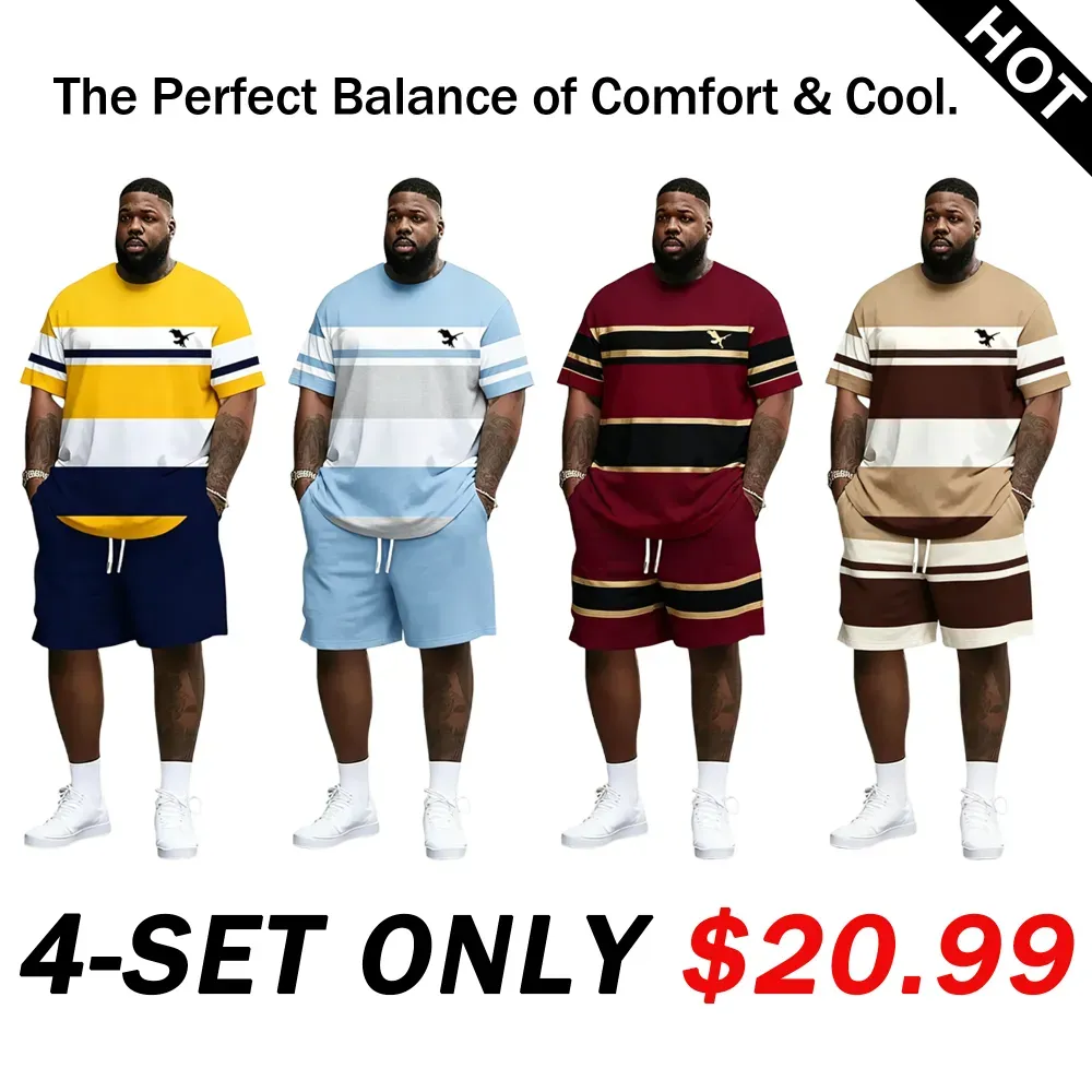 🔥 Men's Striped 2-Piece Summer Set | Ultra-Breathable Tee & Shorts