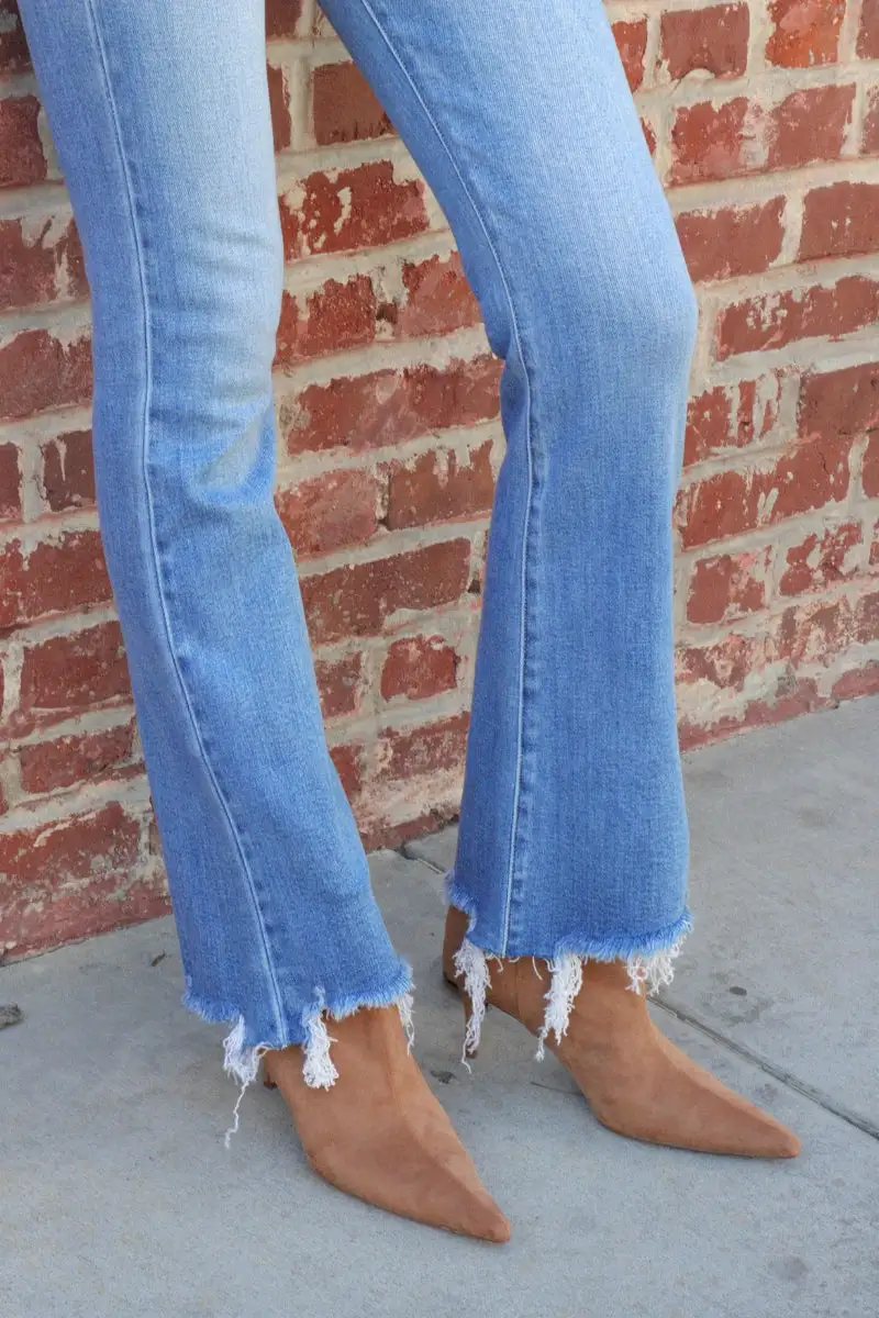 High Rise Straight Leg Flare Denim Jeans