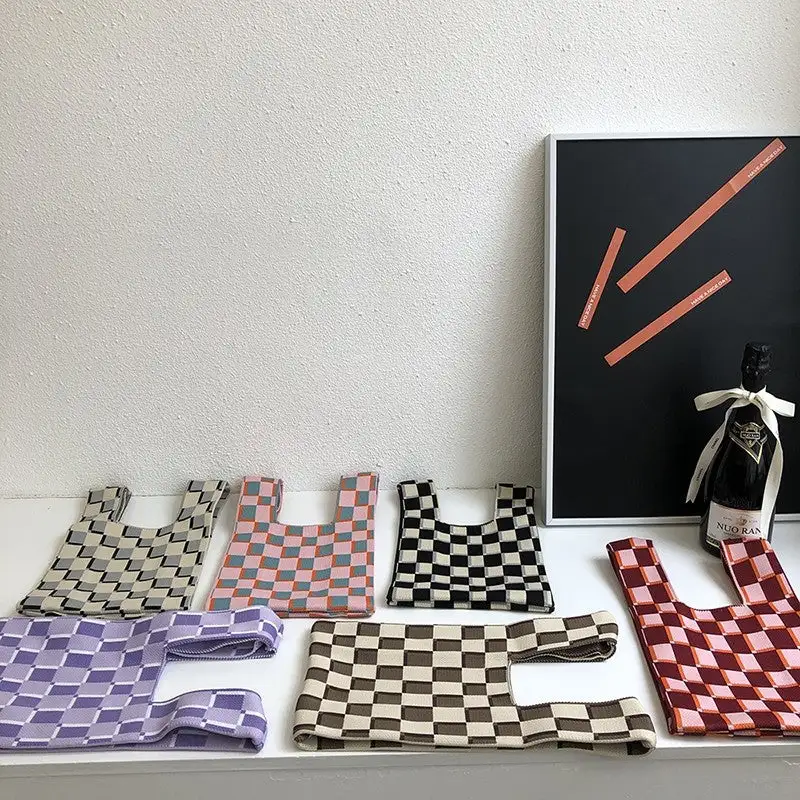Knit Checkerboard Casual Tote Bag