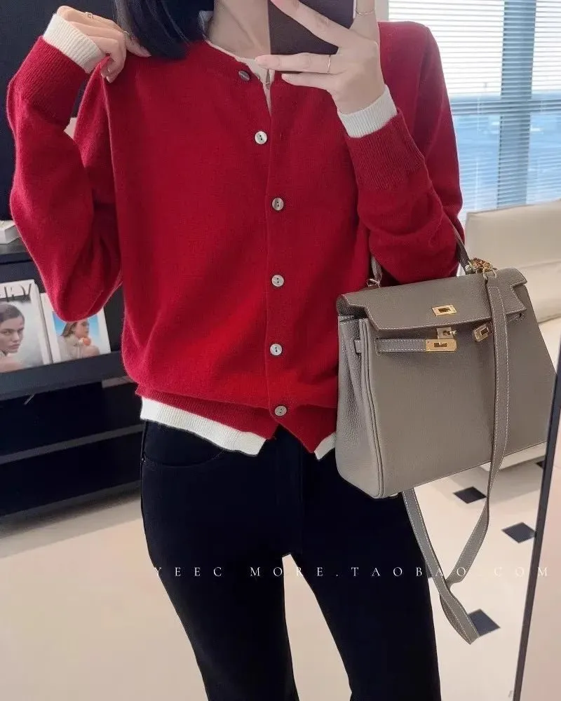 Cashmere Button-Front Round-Neck Relaxed-Fit Cardigan