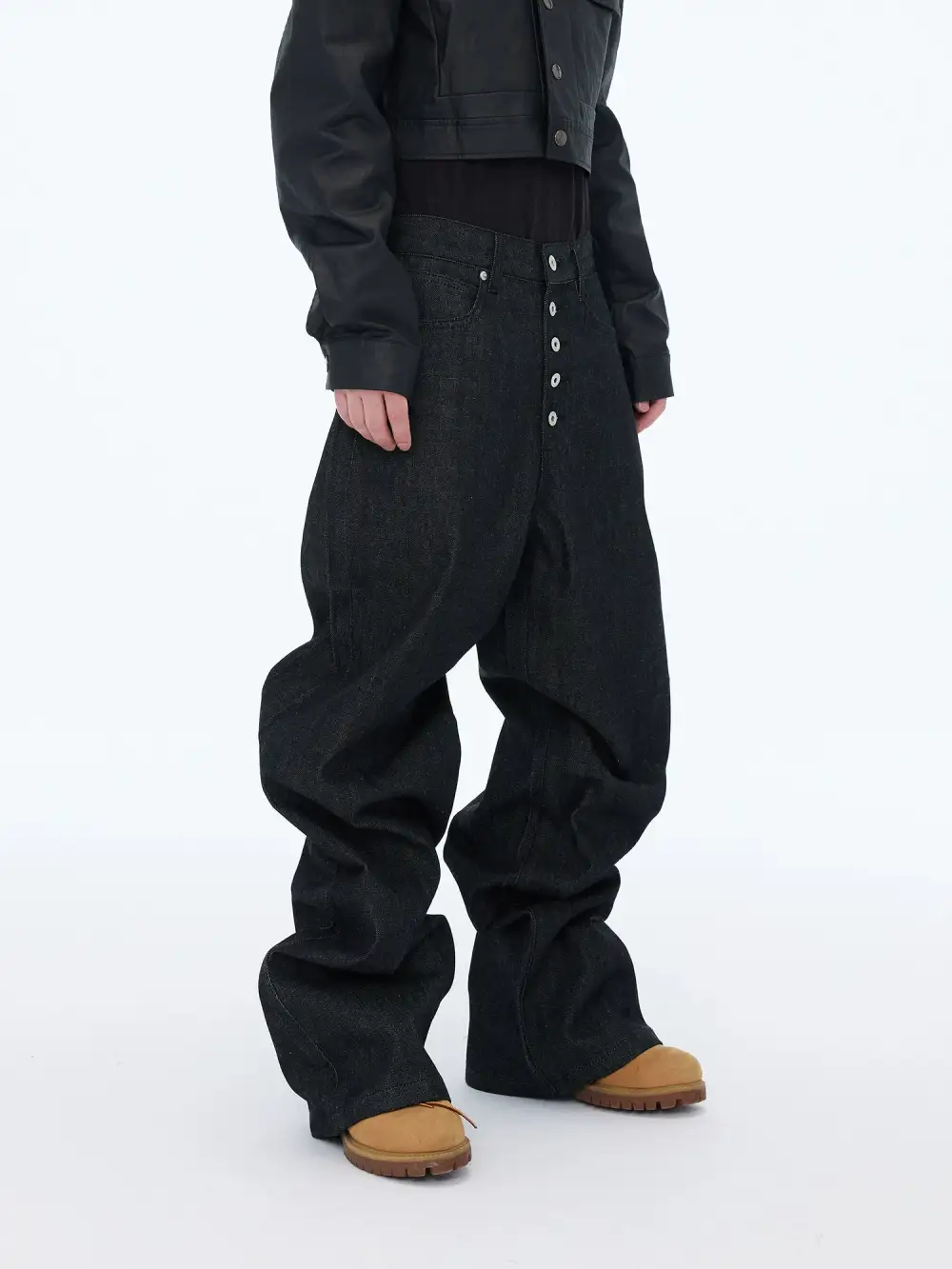 Multi-Button Wide-Leg Jeans