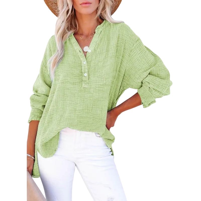 Women's Casual Button V Neck Long Sleeve