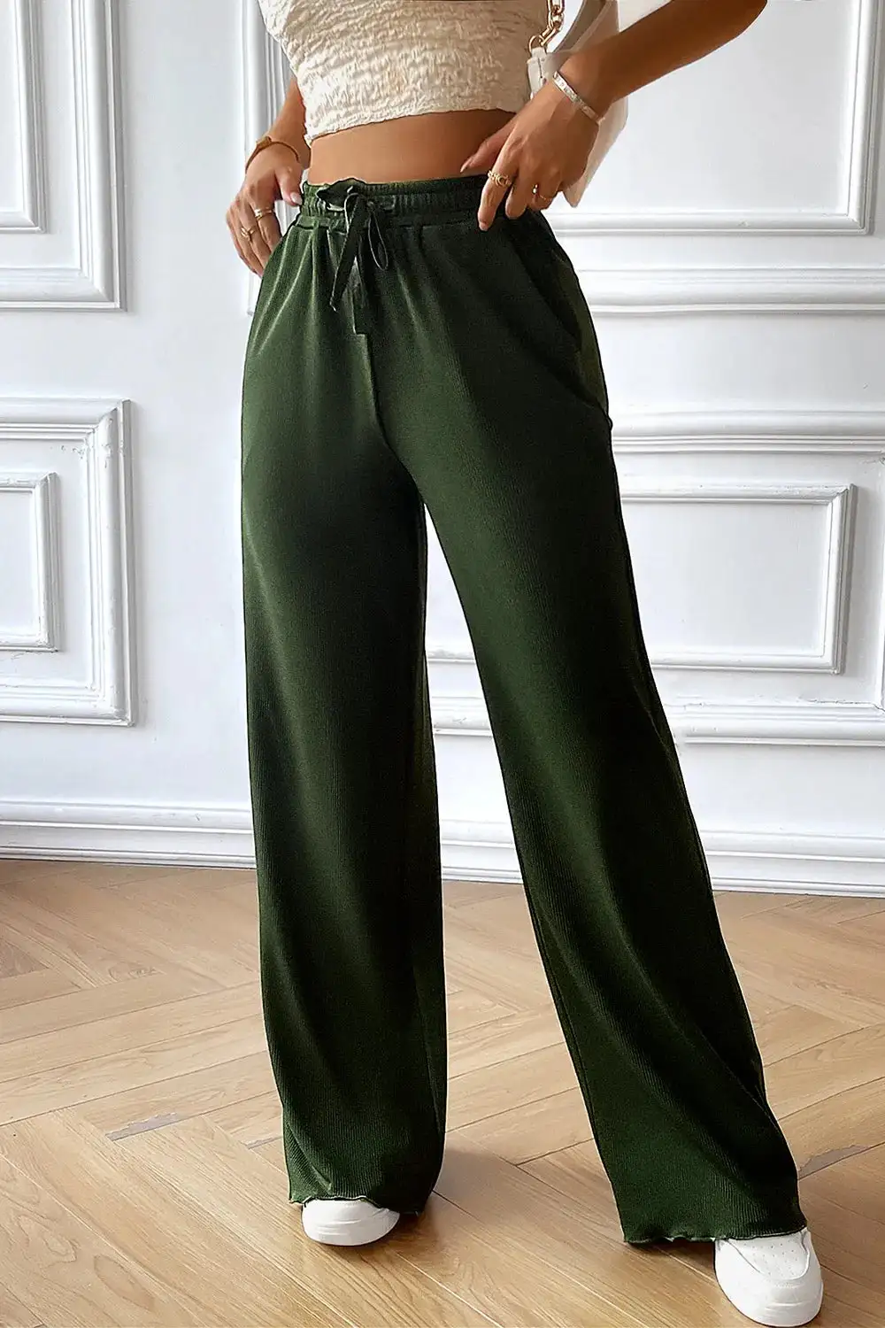 Casual Wide Leg Drawstring Pants